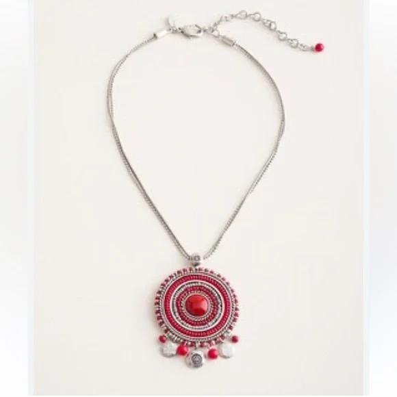 Chicos Cherry Red/Silver Toned Rebecca  Pendant Necklace Exclusively For Chicos - Picture 6 of 12